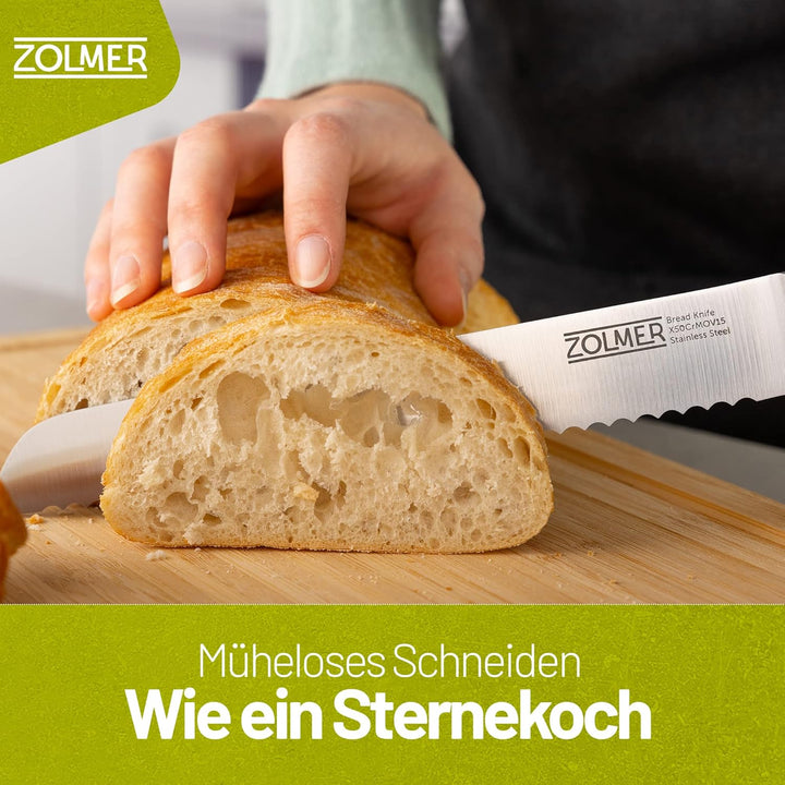 ZOLMER® Brotmesser - Extra scharfes Wellenschliff Messer - Brotschneidemesser mit komfortablem Griff