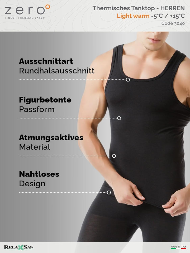 Relaxsan Zero 3040 - Thermoweste für Herren, breite Schulter, Merinowolle S Schwarz, M