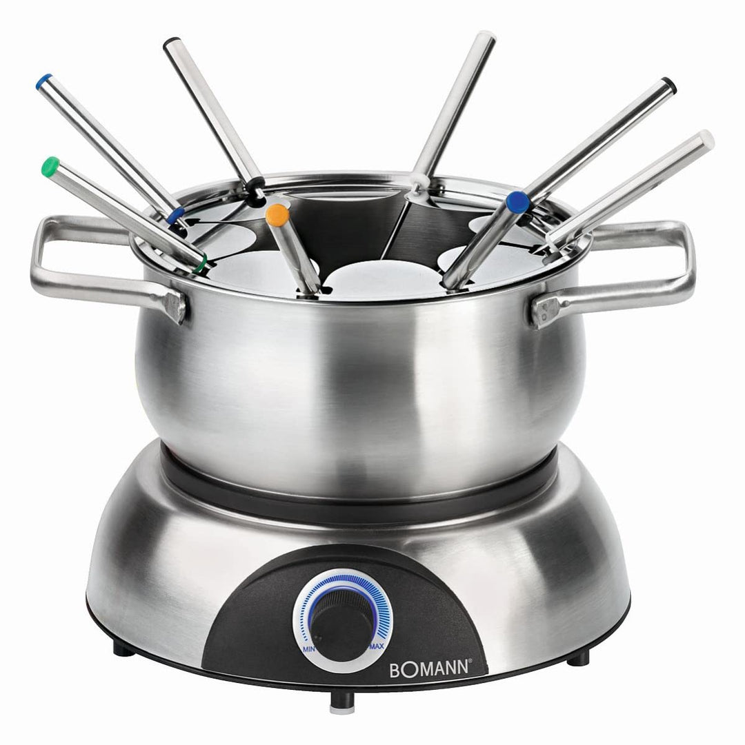 Bomann FD 2248 CB elektrischer Fonduetopf, Topf mit abnehmbaren Spritzschutz, Fondue-Set für 8 Perso