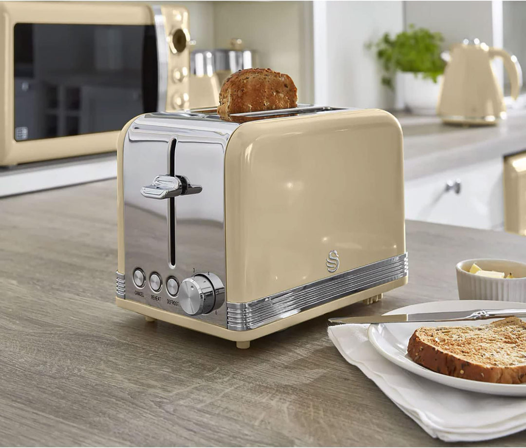 Swan Retro Frühstücks-Set 1,8 L Wasserkocher, 2 Scheiben Breitschlitz-Brottoaster, 20L Digital-Mikro