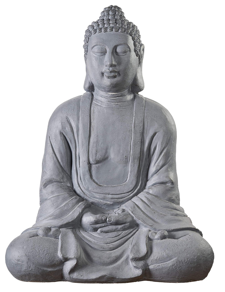 Worldconnection Riesiger XXXL Grosser Buddha 80 cm grau Steinoptik Garten Deko Figur Skulptur Feng S