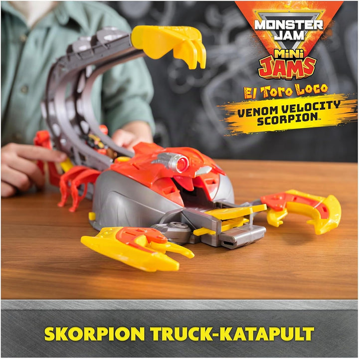 Monster Jam, EL Toro Loco's Venom Velocity Scorpion-Spielset, Rampenkatapult mit elektronischer Besc