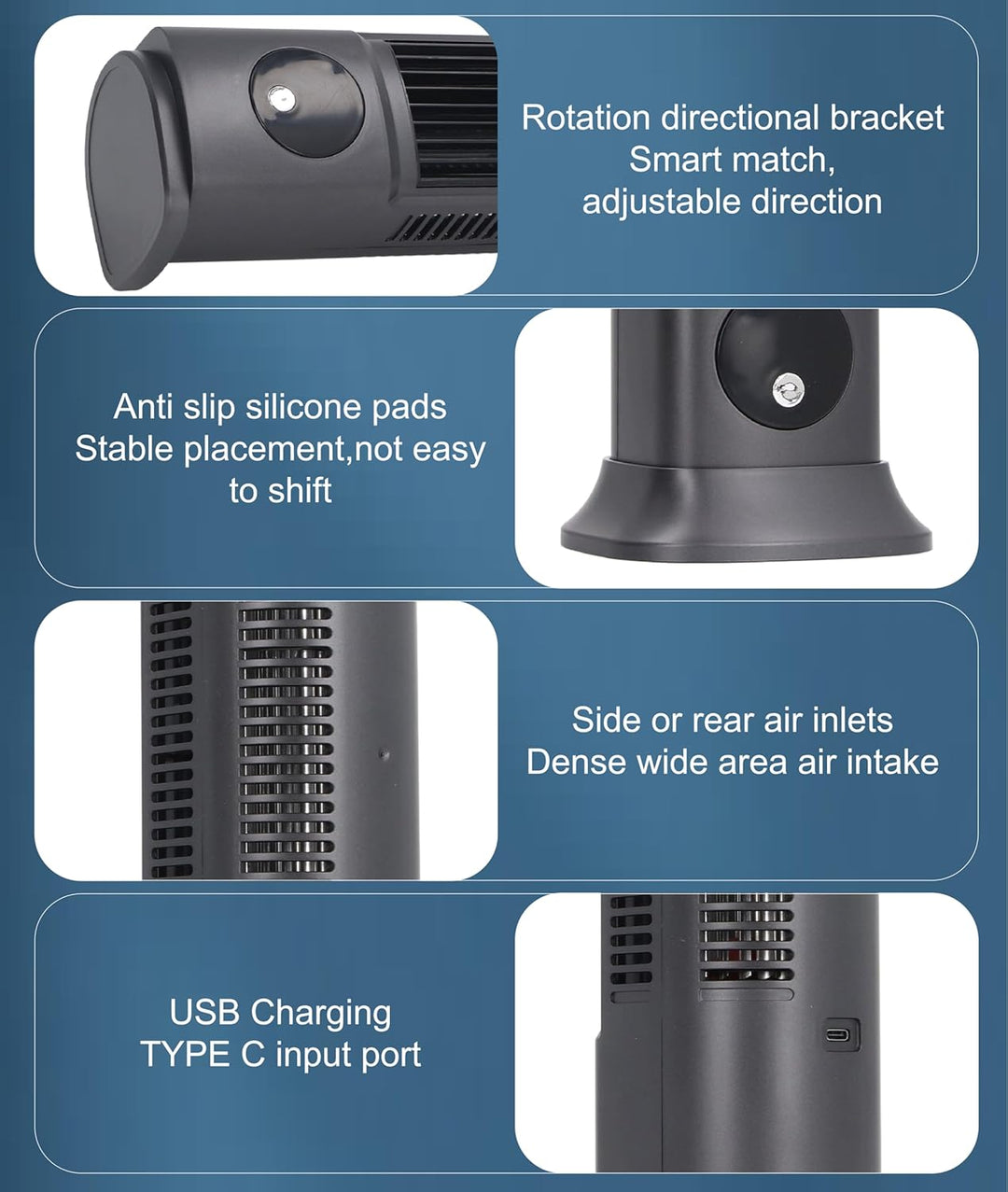 Jiawu 10'' Turmventilator für Schlafzimmer, Flügelloser Tischventilator mit 3 Geschwindigkeiten, Kom