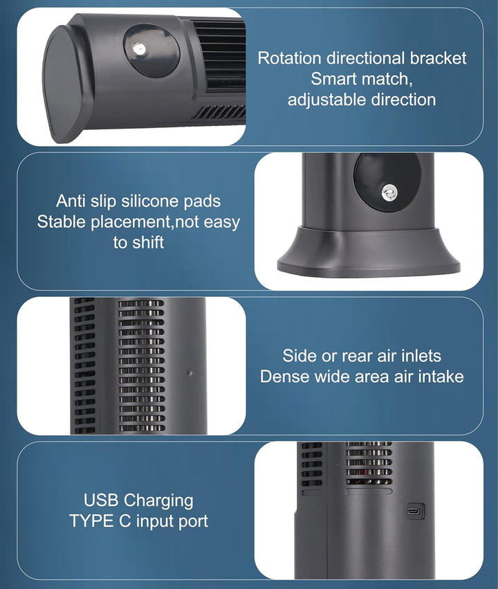 Jiawu 10'' Turmventilator für Schlafzimmer, Flügelloser Tischventilator mit 3 Geschwindigkeiten, Kom