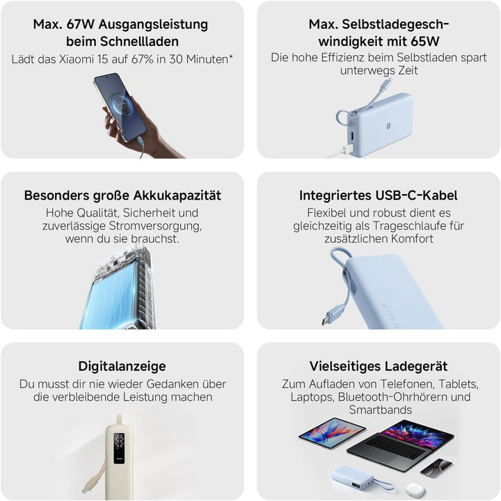 Xiaomi 67W Power Bank 20.000mAh mit USB-C Kabel, Tragbares Ladegerät, Tan Beige 20.000 Std, Beige 20