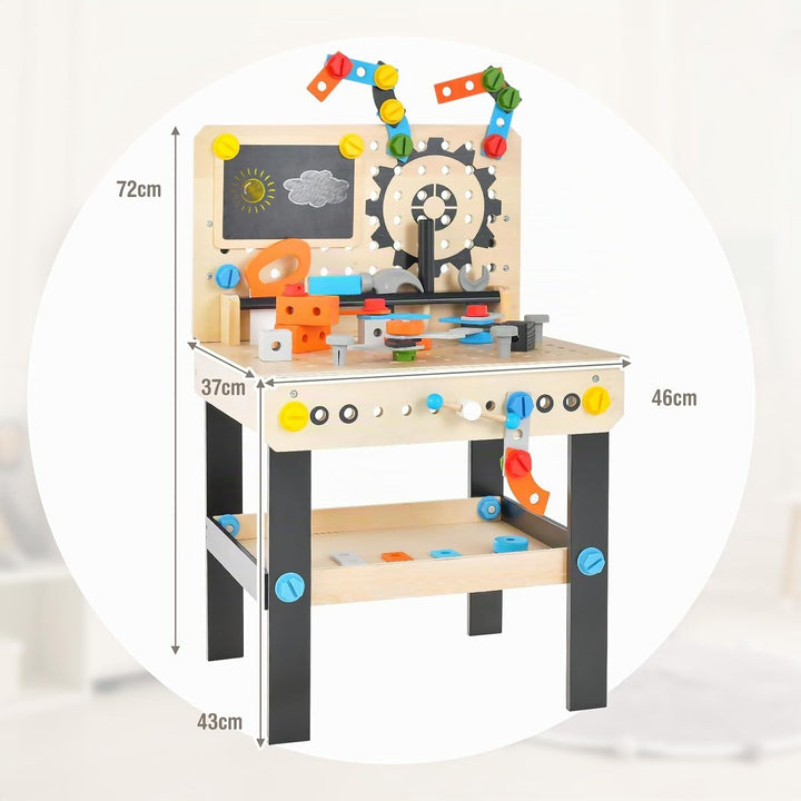 COSTWAY Werkzeugbank für Kinder, Werkbank Holz mit Tafel, hängendem Werkzeugständer &amp; Zubehör, Spiel