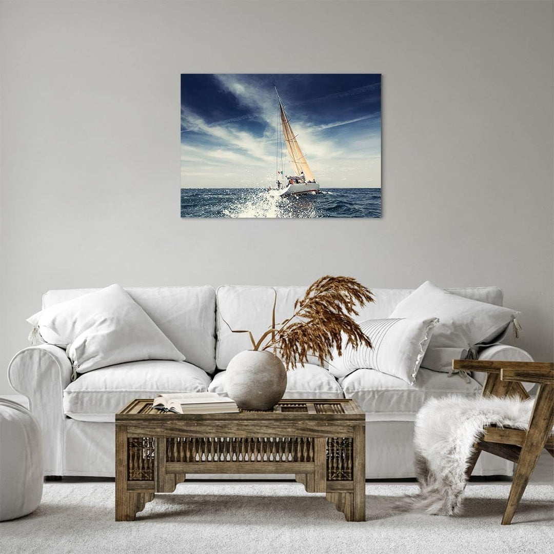 Bilder auf Leinwand Segeln Yacht Reise Leinwandbild mit Rahmen 70x50cm Wandbilder Dekoration Wohnzim