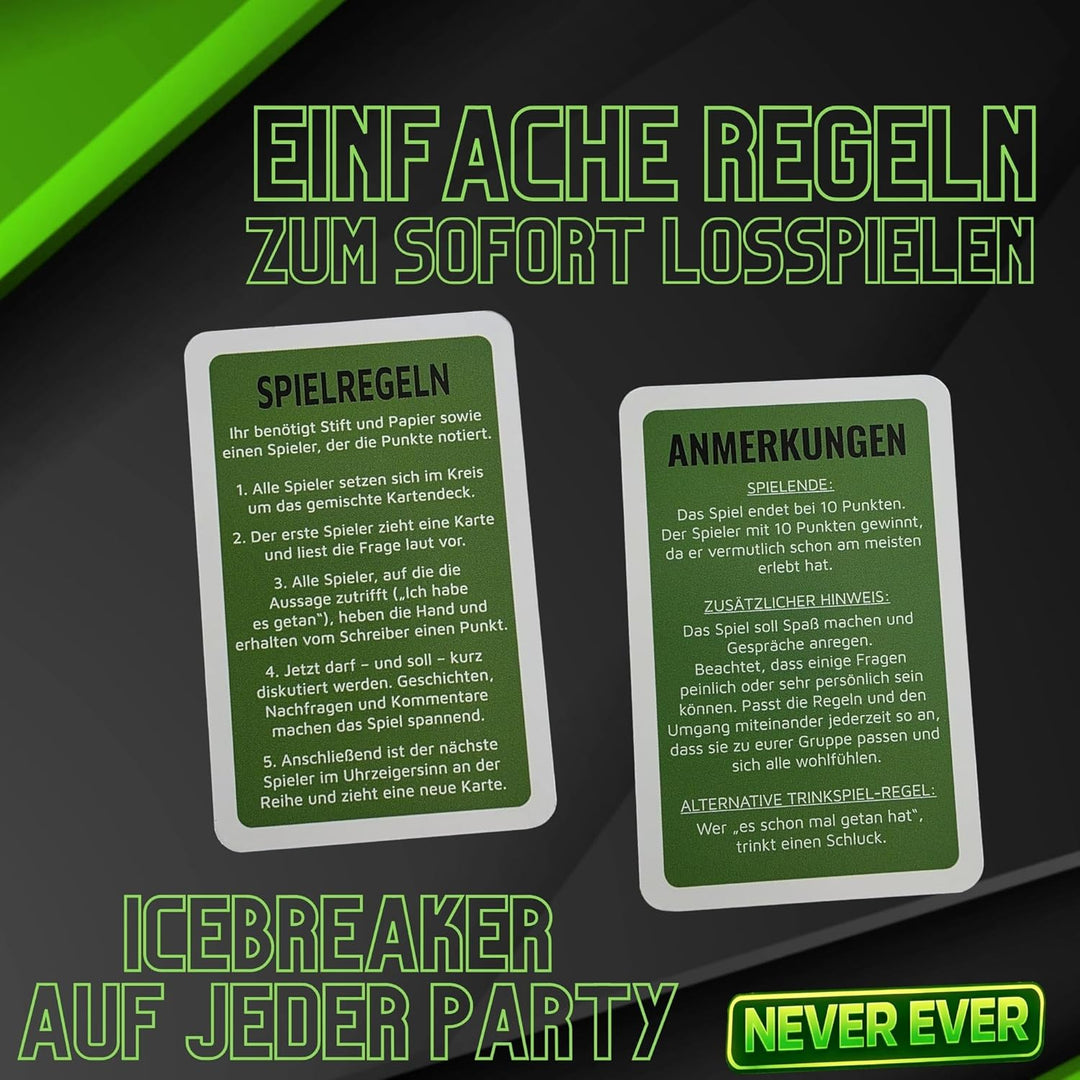 NEVER EVER - Ich habe noch nie Spiel | Partyspiel für Erwachsene oder Teens ab 16 Jahren | Kartenspi