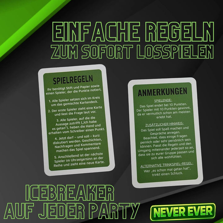 NEVER EVER - Ich habe noch nie Spiel | Partyspiel für Erwachsene oder Teens ab 16 Jahren | Kartenspi