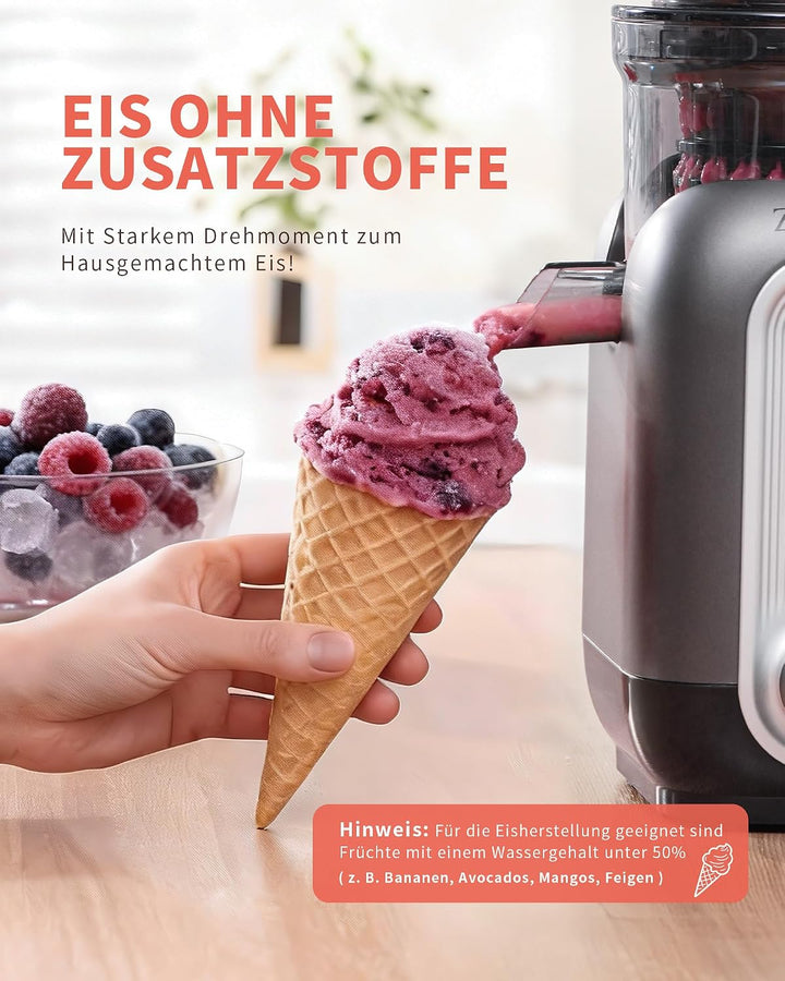 Entsafter Gemüse und Obst Testsieger – Slow Juicer mit 130 mm Extra Breitem Einfüllschacht, Kaltpres