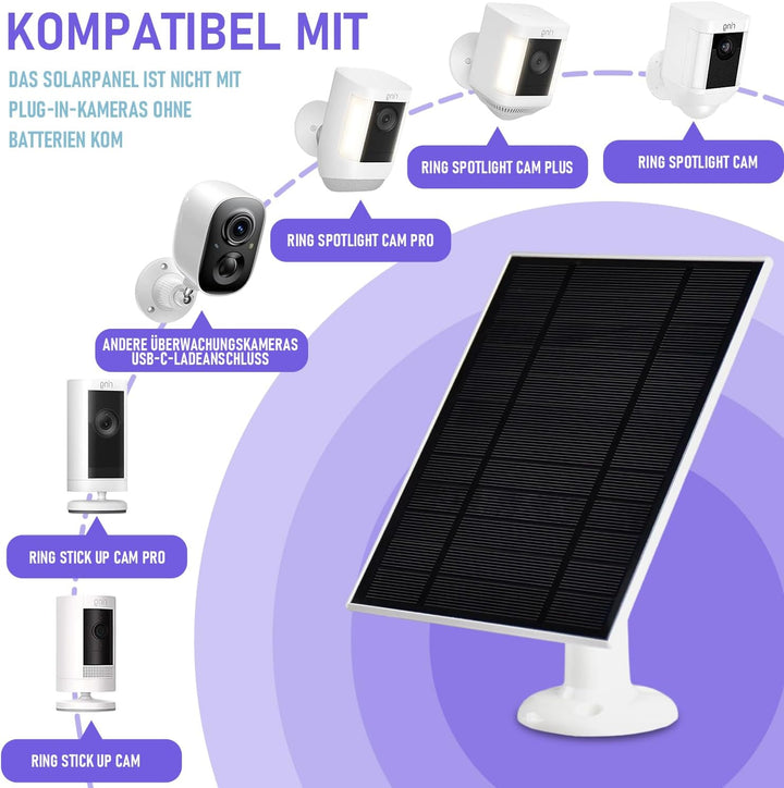 6W Solarpanel für Sicherheits kameras, 5V Solarladegerät kompatibel mit Ring Stick Up Cam/Spotlight