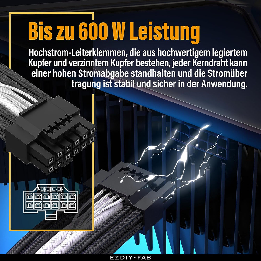 EZDIY-FAB 16AWG PCI-e 5.0 12VHPWR PSU Sleeved Kabel,600W 12+4 Pin Stecker auf 12+4 Pin Stecker Kabel
