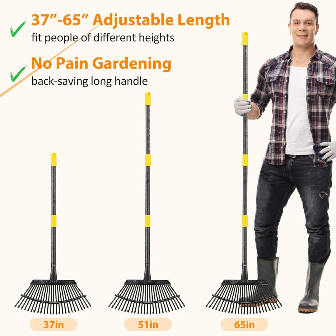 Gartenrechen 25 Zinken, Laubrechen 45 cm breit, Rasenrechen mit ergonomischem Griff 93cm, Stabiler M