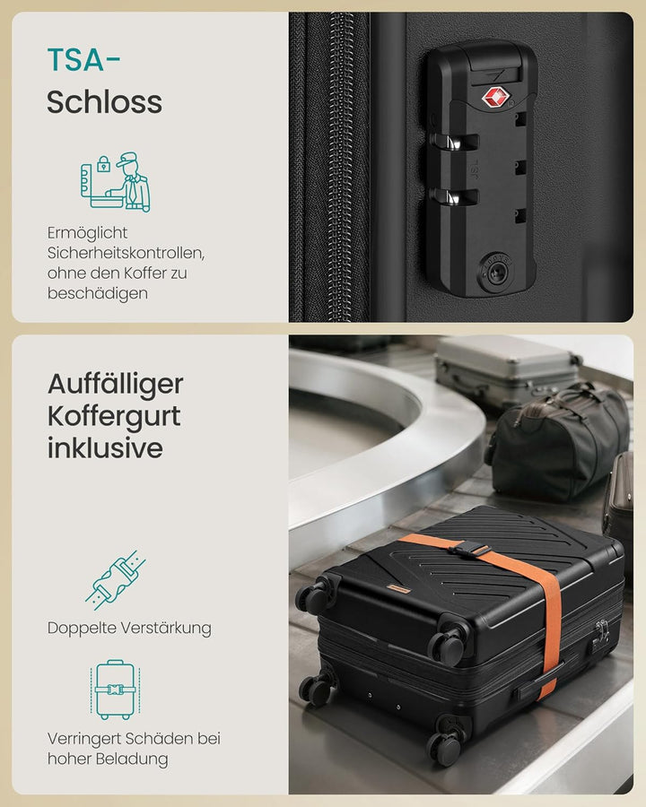 SONGMICS Koffer, Reisekoffer, Hartschalenkoffer mit TSA-Schloss, Koffergurt, ABS-Trolley, 4 Zwilling
