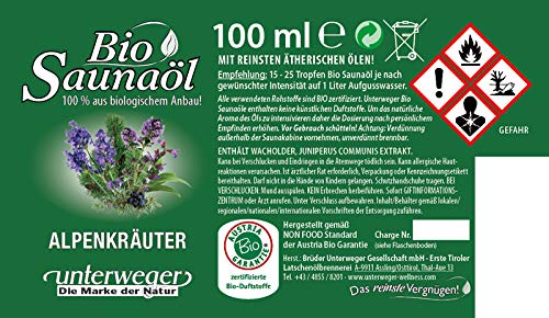 Unterweger BIO Saunaöl Alpenkräuter 100 ml mit reinen ätherischen Ölen(AT-BIO-301)