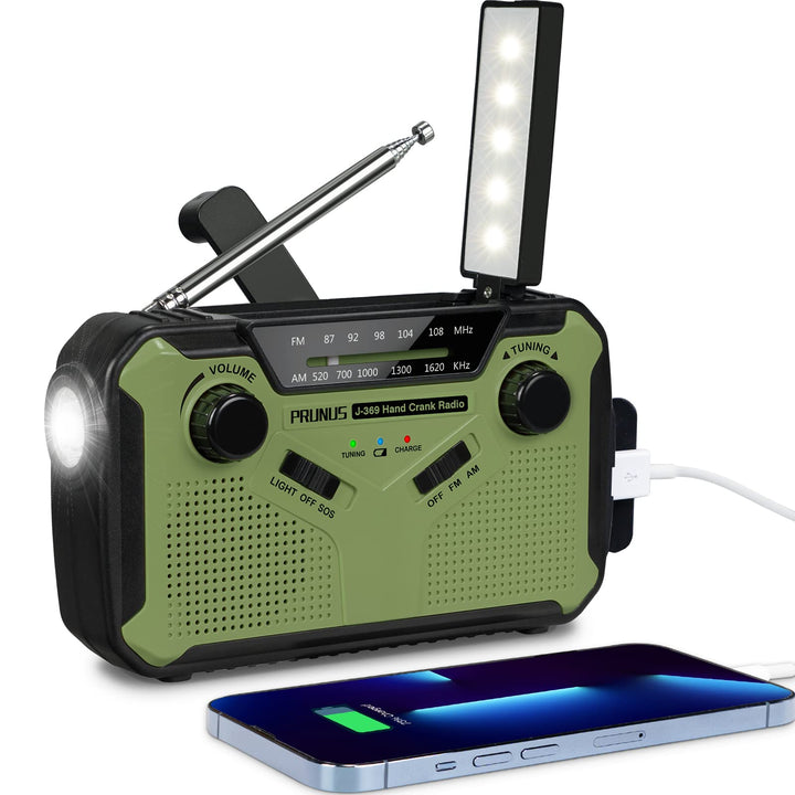 PRUNUS J-369 Kurbelradio FM/AM Mittelwellenradio, Radio Batteriebetrieben, Radio Kurbel Notfall mit