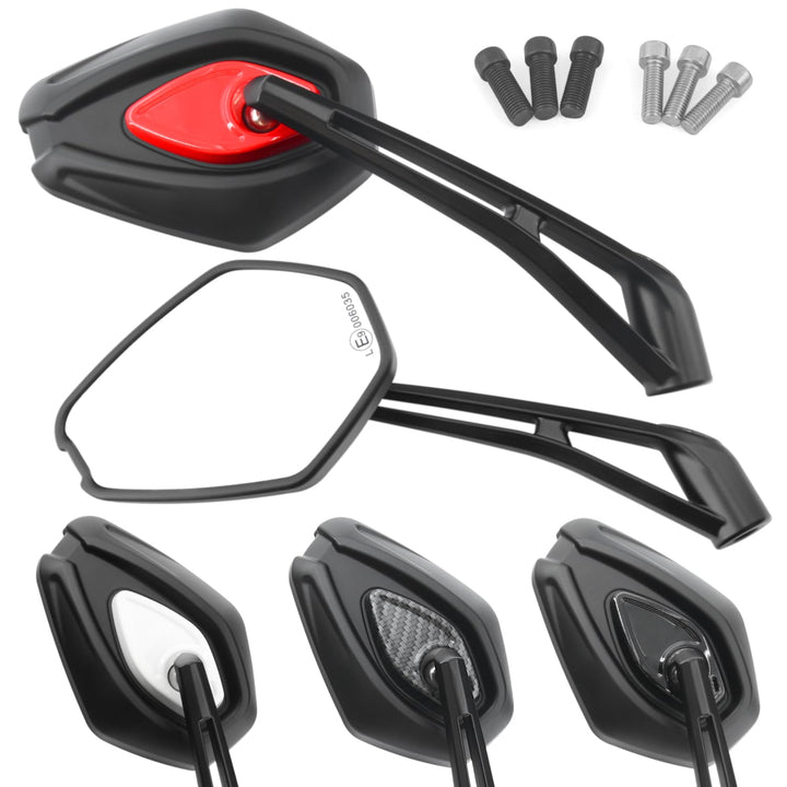 Area1 Universal Motorrad Rückspiegel Paar e-geprüft 2x M10 Rechtsgewinde + Linksgewindeadapter, komp