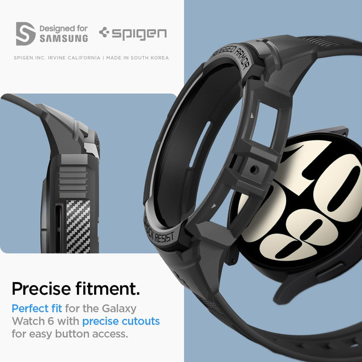 Spigen Rugged Armor Pro Hülle mit Armband Kompatibel mit Samsung Galaxy Watch 6 44mm 2023 - Schwarz
