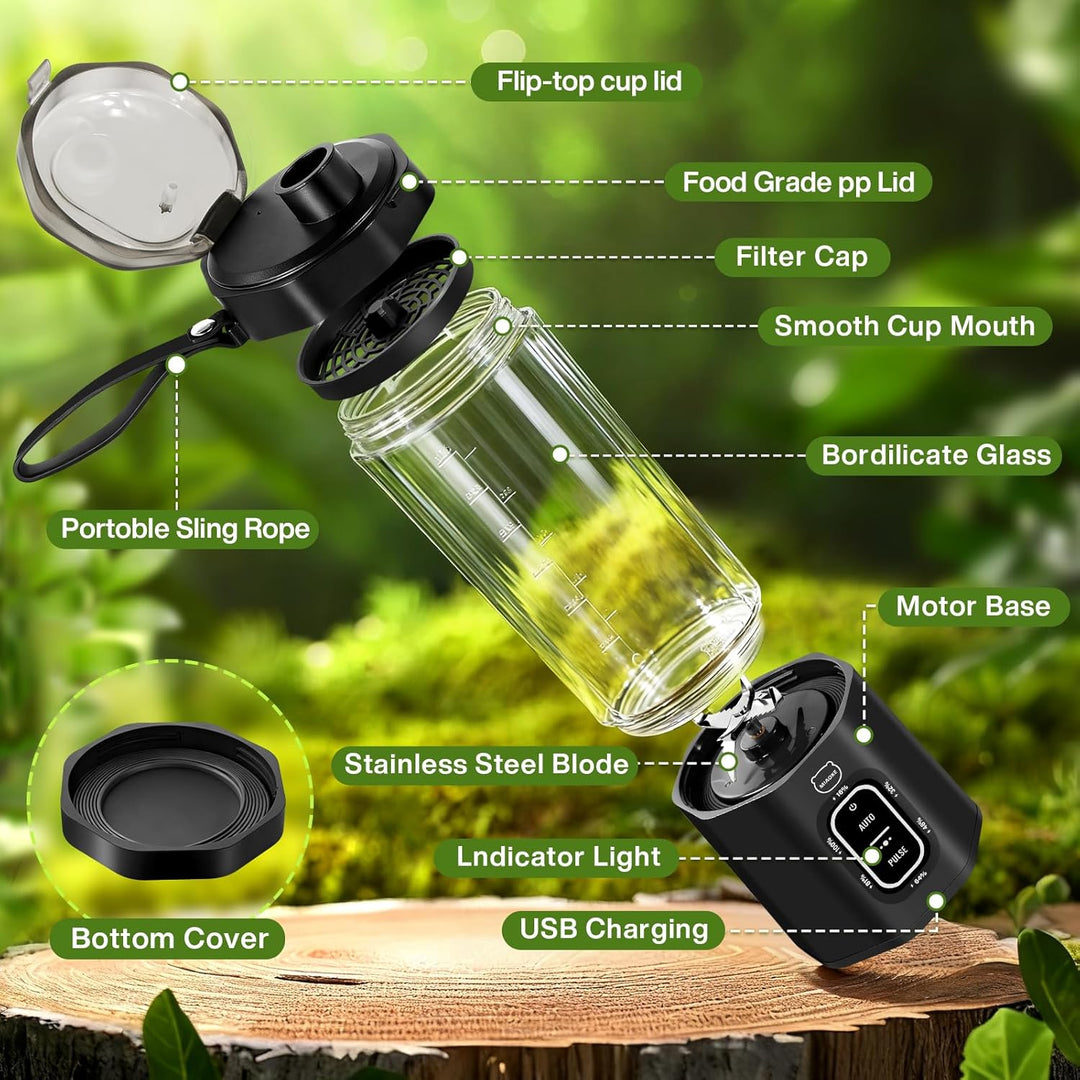 MIAOKE Tragbarer Smoothie-Mixer, 700 ml wiederaufladbarer persönlicher Mixer, Enthält sowohl Automat