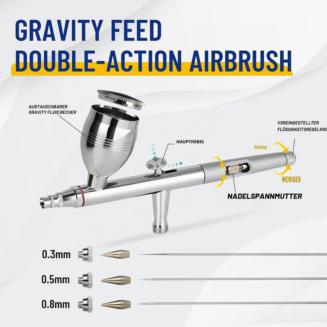 Airbrush Fengda FE-183K Präzisions-Dual-Action-Airbrush-Set für Schwerkraftzufuhr mit 3 Körbchengrös