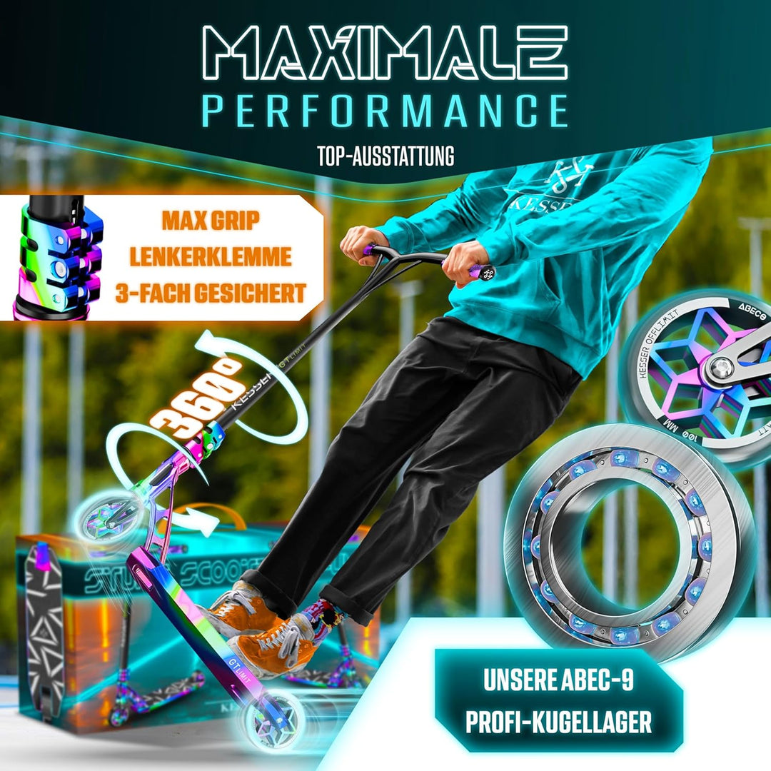 KESSER® Stunt Scooter GT-Limit 360° Lenkung Funscooter Stuntscooter mit Ständer ABEC 9 Kugellagern,