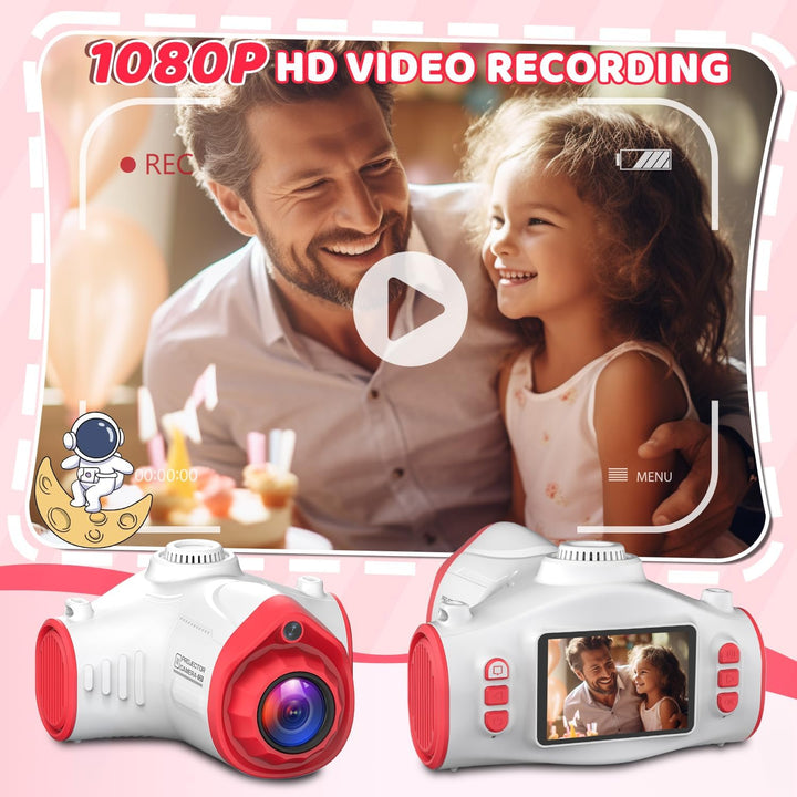 Ukuu Kinderkamera Beamer, 2-in-1 Digitalkamera und Projektor mit Stativ 32G TF-Karte und 2500mAh Akk