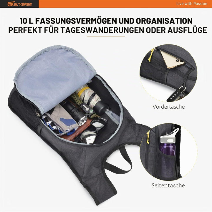 SKYSPER 10L/15L/20L Faltbarer Rucksack Ultraleicht Tagesrucksack Wasserfest Daypack Reiserucksack Wa