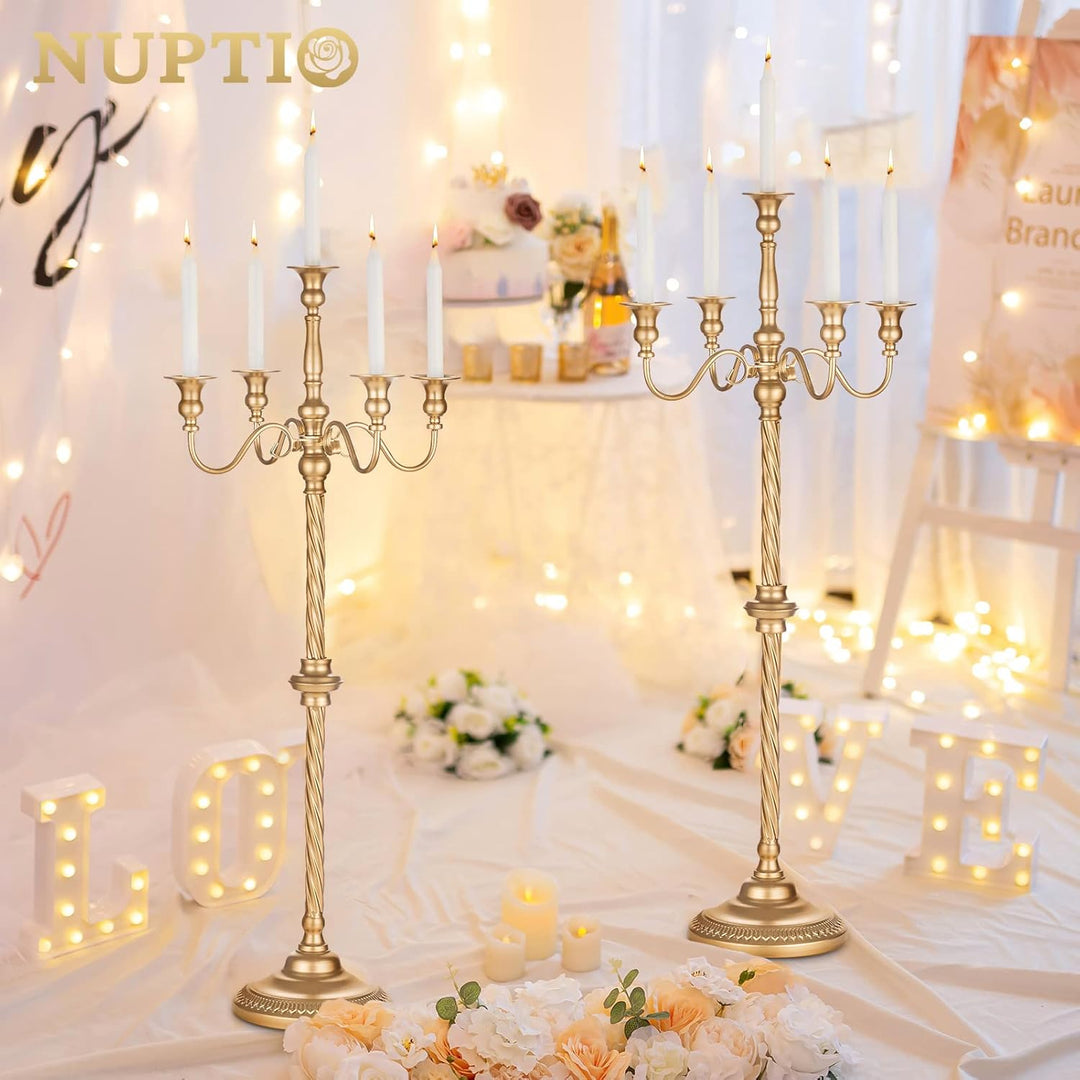 Nuptio Kandelaber Kerzenständer 5 Armig: 88cm Satz von 2 Kerzen Ständer Halter hoch, Gold Metall Kan