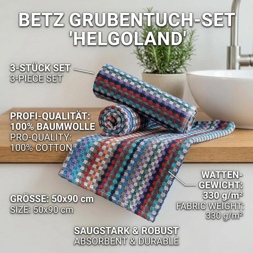 Betz Grubentuch 3er Set Helgoland 50x90 cm – Arbeitshandtuch & Küchentuch aus 100% Baumwolle 330 g/m