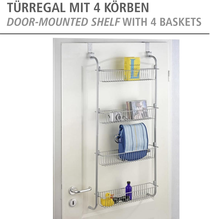 WENKO Tür-Regal, Hänge-Regal mit 4 grossen Ablagen für Haushalts-Utensilien, ideal für Küchenzubehör