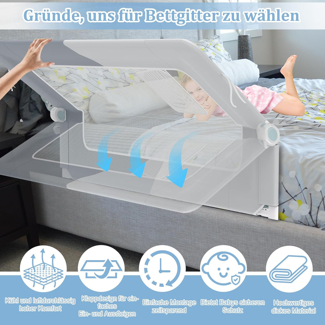 TATIVALO Bettgitter Bettschutzgitter 180 cm Rausfallschutz Bett, Bettschutzgitter Klappbar, Babybett