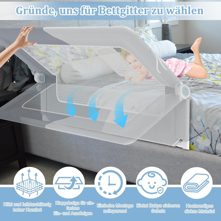 XMTECH 1st Bettgitter 180 cm Bettschutzgitter Kinderbettgitter für Kinder, Rausfallschutz Bett Babyb