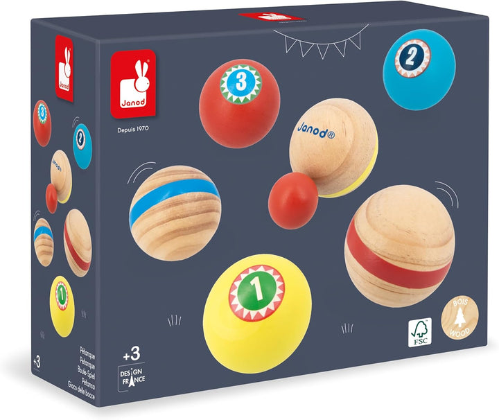 Janod - Pétanque-Spiel für Kinder Applepop - Geschicklichkeitsspiel - 6 Pétanque-Kugeln + 1 Zielkuge