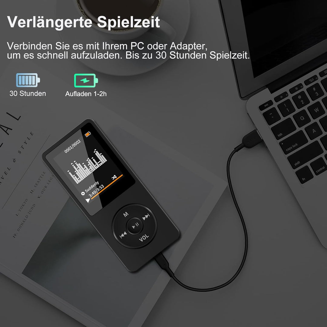 32GB MP3 Player Bluetooth mit 1.8" TFT Farbbildschirm mit Kopfhörer, HiFi Musik Player Kinder mit La
