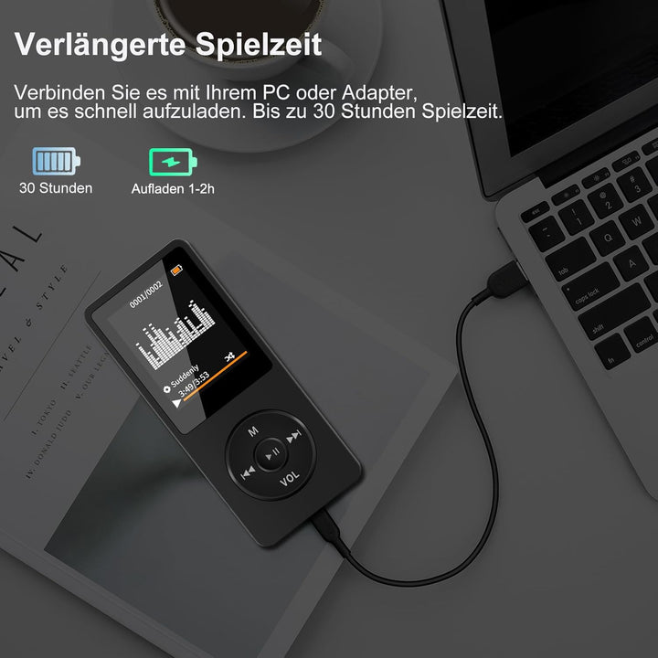 32GB MP3 Player Bluetooth mit 1.8" TFT Farbbildschirm mit Kopfhörer, HiFi Musik Player Kinder mit La