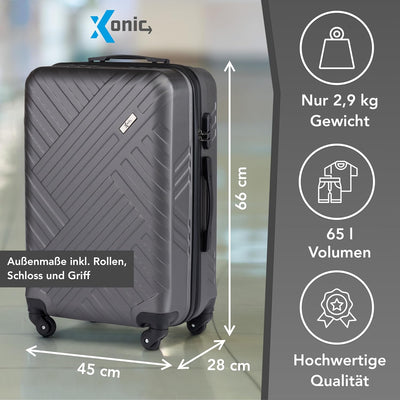 Xonic Design Reisekoffer - Hartschalen-Koffer mit 360° Leichtlauf-Rollen - hochwertiger Trolley mit