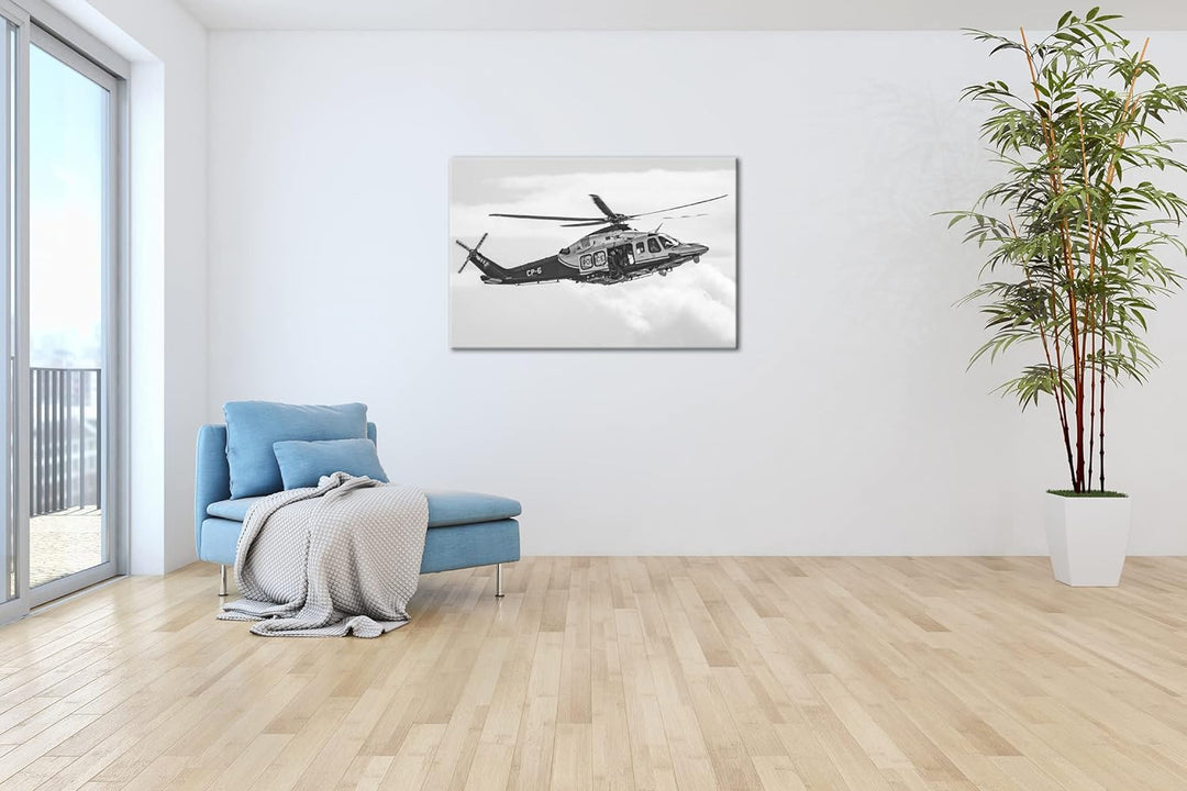 deyoli Helikopter im Einsatz Effekt: Schwarz&Weiss Format: 80x60 als Leinwandbild, Motiv fertig gera