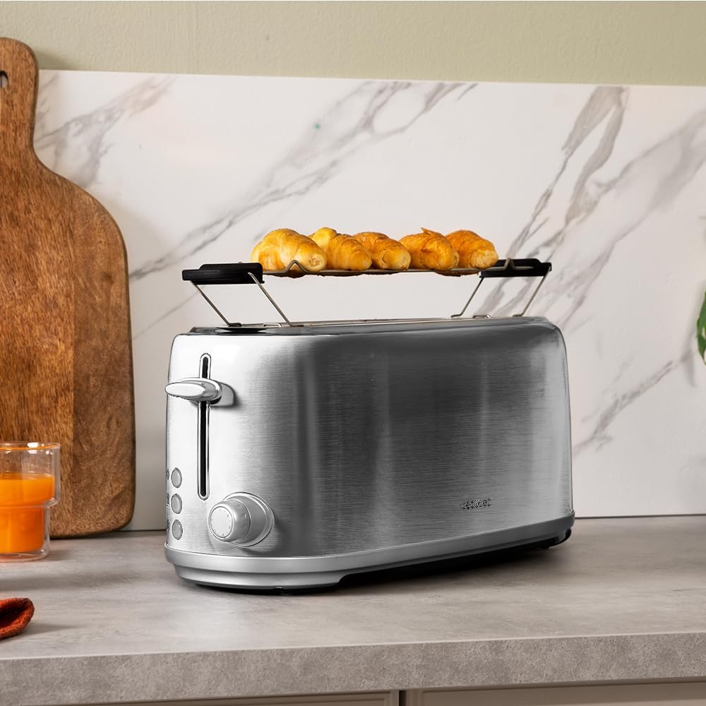 Cecotec Toaster 4 Scheiben Toast&Taste 1600 Retro Double Inox, 1630 W, 2 Breite und Lange Schlitze v