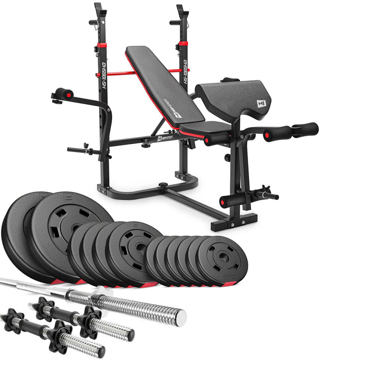 Hop-Sport Hantelbank Kraftstation 1065 mit Lang-, Curl- & Kurzhantel Gewichte 38kg bis 135kg 38kg +