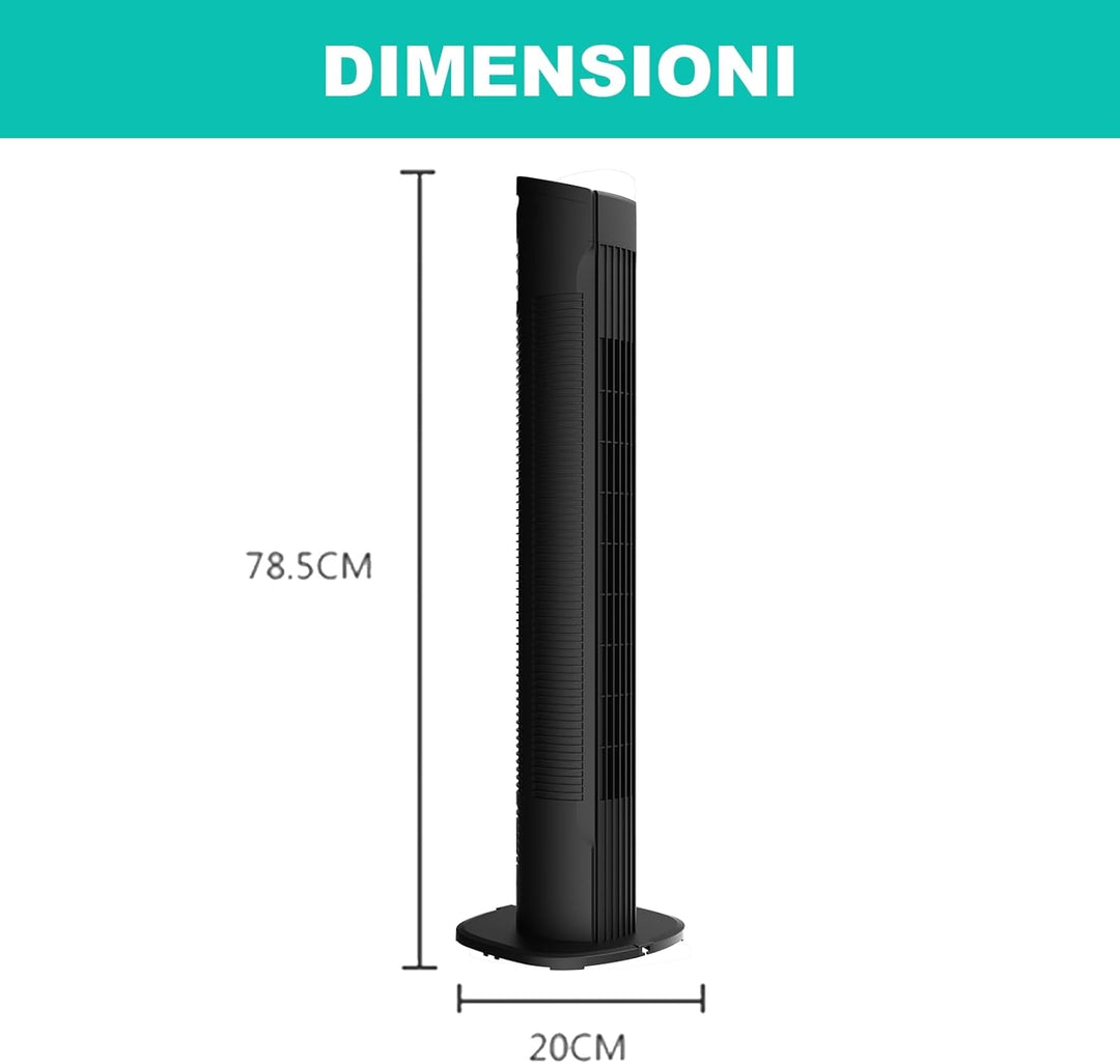 Megashopitalia Turmventilator 50 Watt mit Touch-Panel 3 Modi 3 Geschwindigkeiten Fernbedienung (schw