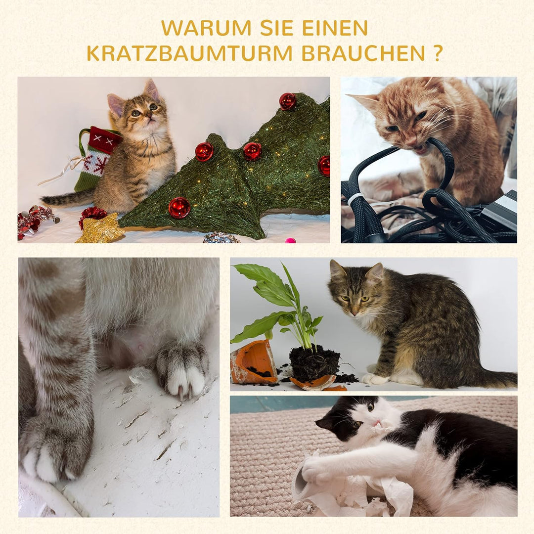 PawHut Kratzbaum Katzenturm 91 cm mit Sisalstämme, Plattform, Kissen mehrstöckiger Katzenkratzbaum,