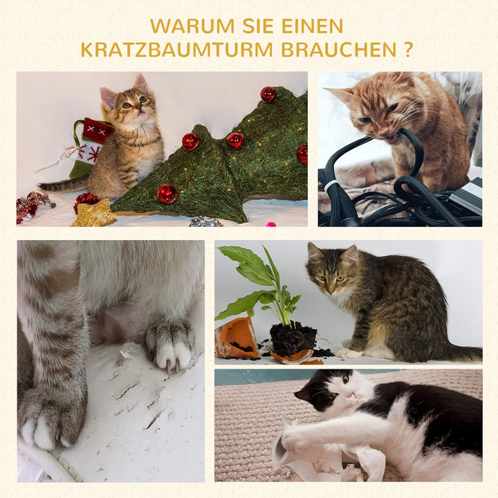 PawHut Kratzbaum Katzenturm 91 cm mit Sisalstämme, Plattform, Kissen mehrstöckiger Katzenkratzbaum,