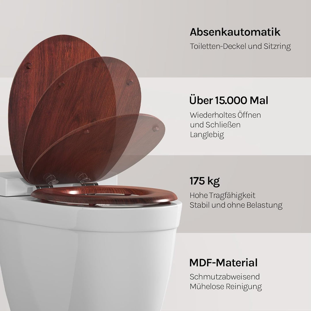 WOLTU #2 Premium WC-Sitz Toilettensitz mit Absenkautomatik, MDF Holzkern, Softclose Scharnier, Antib
