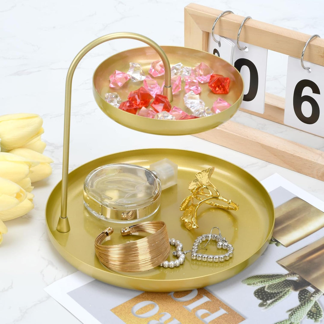 Trinket Dish Gold Tray Metall Dekorative Tray 2 Tier Sturdy Trinket Schmuck Schale für Ringe Schmuck