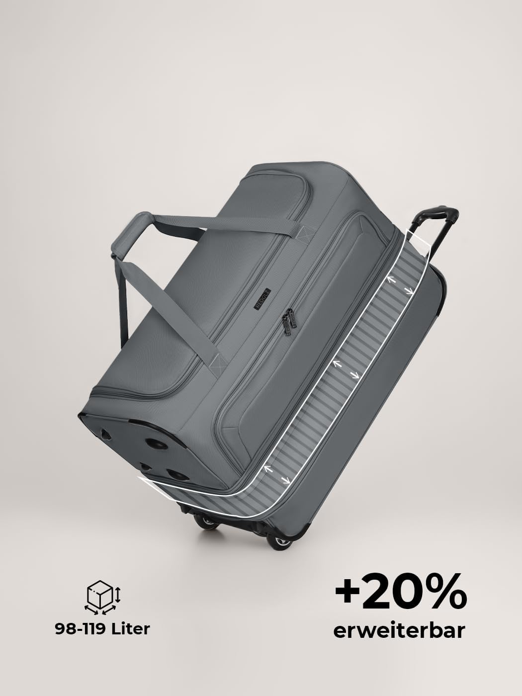 REDOLZ 2-Rollen grosse Trolley-Reisetasche | Volumen erweiterbar von 98 auf 119 Liter mit Dehnfalte