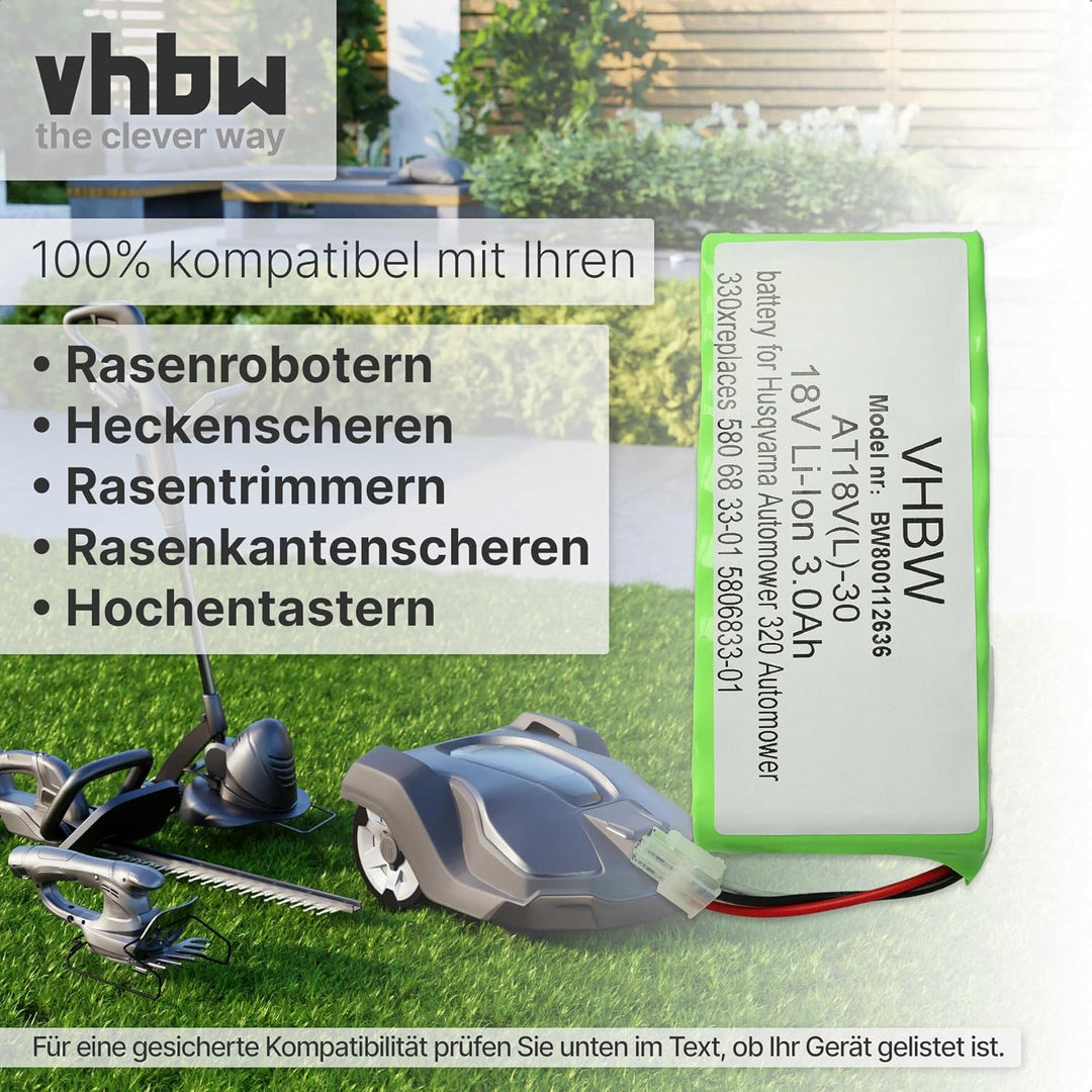 vhbw 2X Akku kompatibel mit Husqvarna Automower 430X bis BJ 2019/2020, 435X AWD Rasenroboter (3000mA