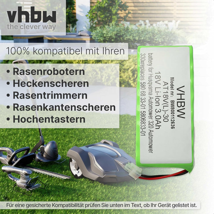 vhbw 2X Akku kompatibel mit Husqvarna Automower 320, 420 bis BJ 2019/2020, 330X Rasenroboter (3000mA