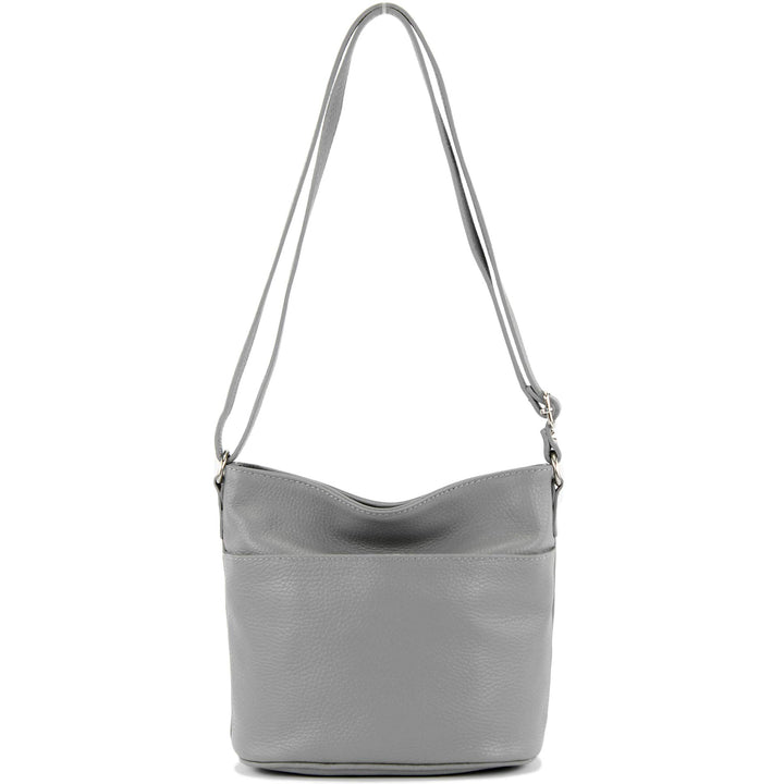 modamoda de - T198 - ital. Umhängetasche Klein Small aus Leder Telegrau, Telegrau