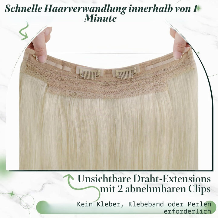 RUNATURE Blond Wire Extensions Echthaar 30cm Kurz Extensions Echthaar mit Draht 70g/pack Adjustable