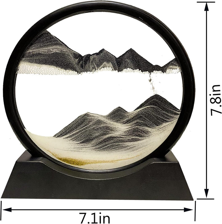 Yuomiker Dynamisch 3D Sandbilder zum Drehen, Fliessende Sandmalerei runder Glas Rahmen, Bewegtes San